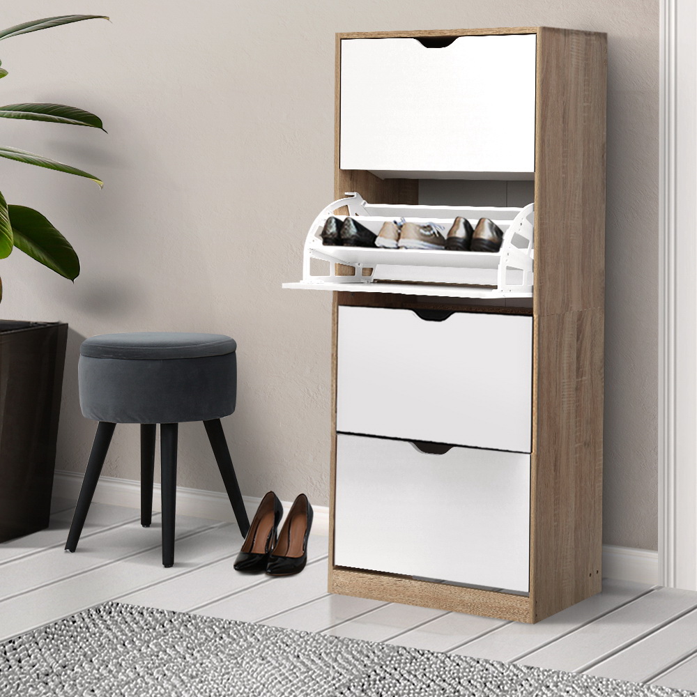 Elen Shoe Rack Cabinet 60 Pairs 4-tier White