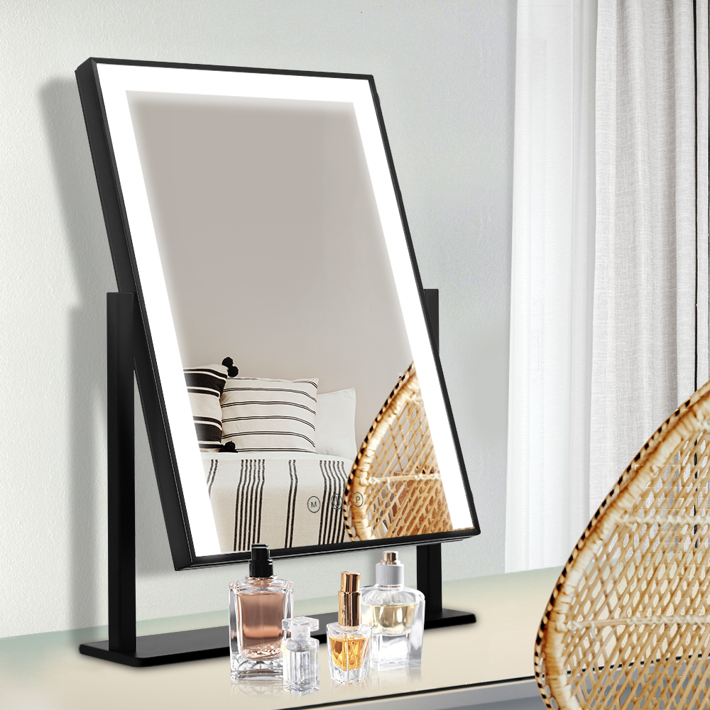 Makeup Mirror 30 x 40cm with LED Light Rotation - Black