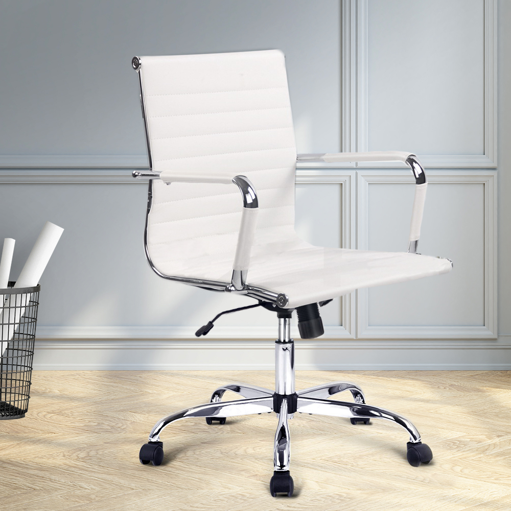 Eames Office Chair PU Leather Mid Back – White