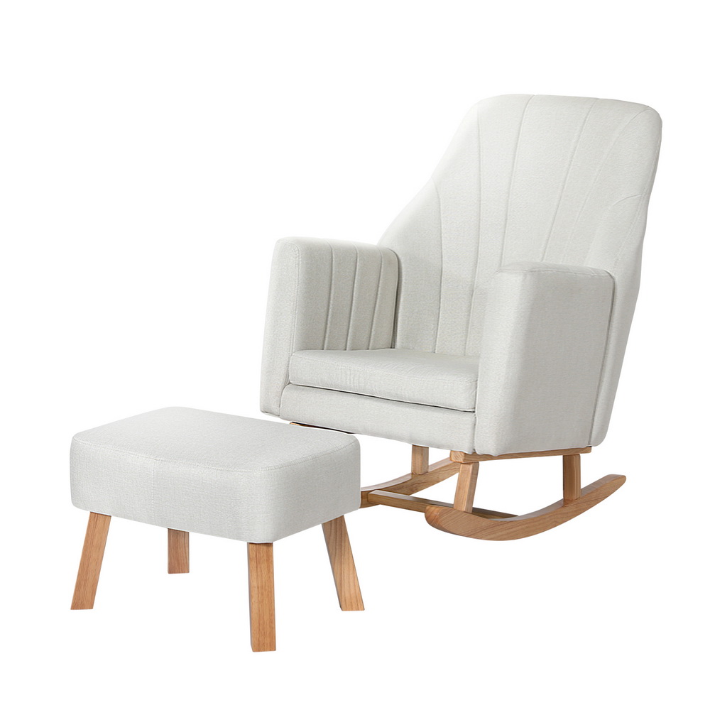 Jonah Rocking Armchair Linen Fabric - Beige