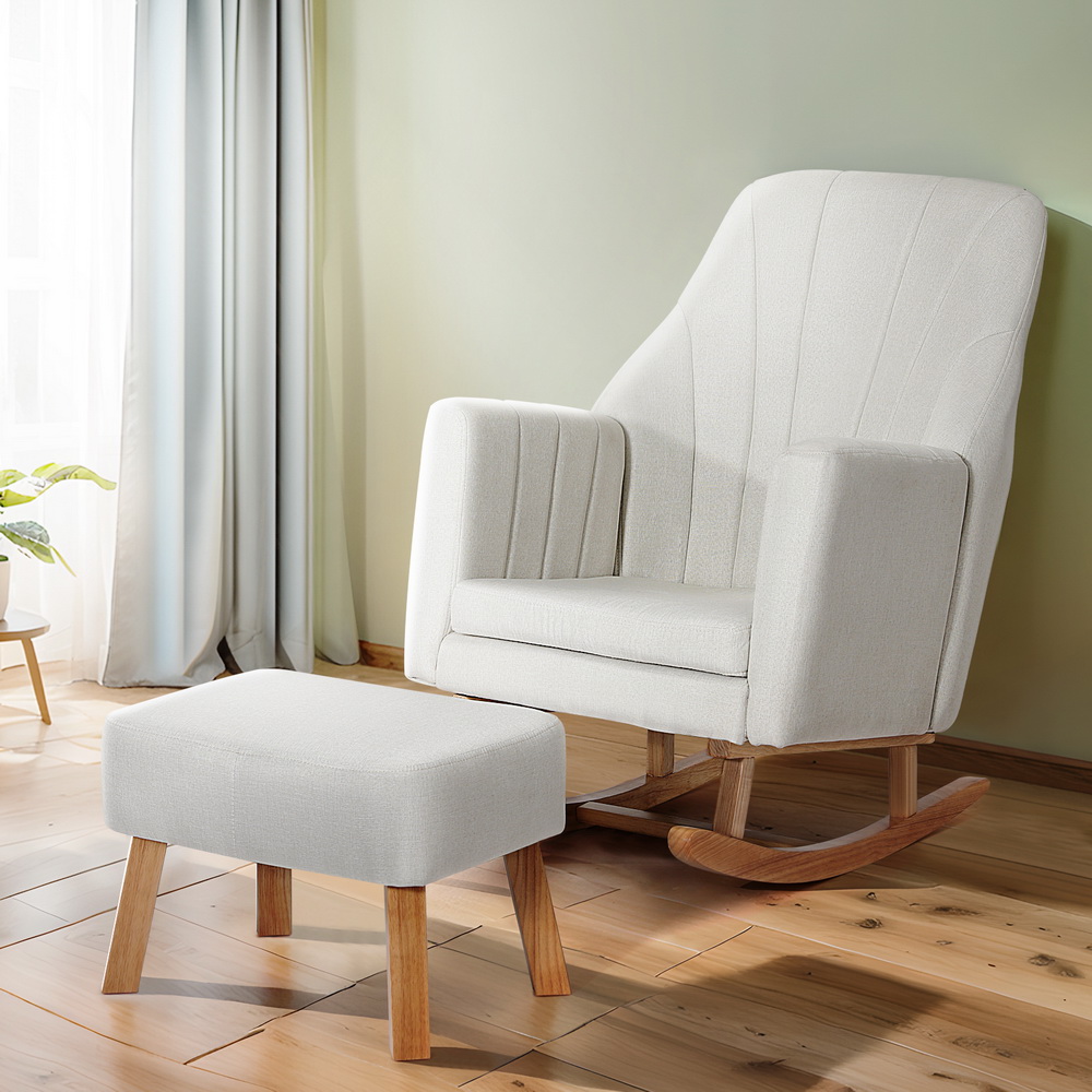 Jonah Rocking Armchair Linen Fabric - Beige
